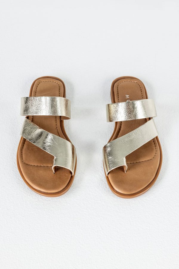 Leather asymmetrical toe slide sandals