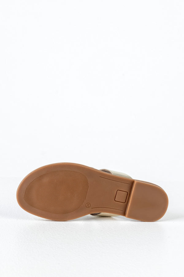 Leather asymmetrical toe slide sandals