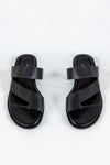 Leather asymmetrical toe slide sandals