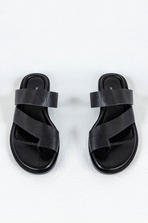 Leather asymmetrical toe slide sandals