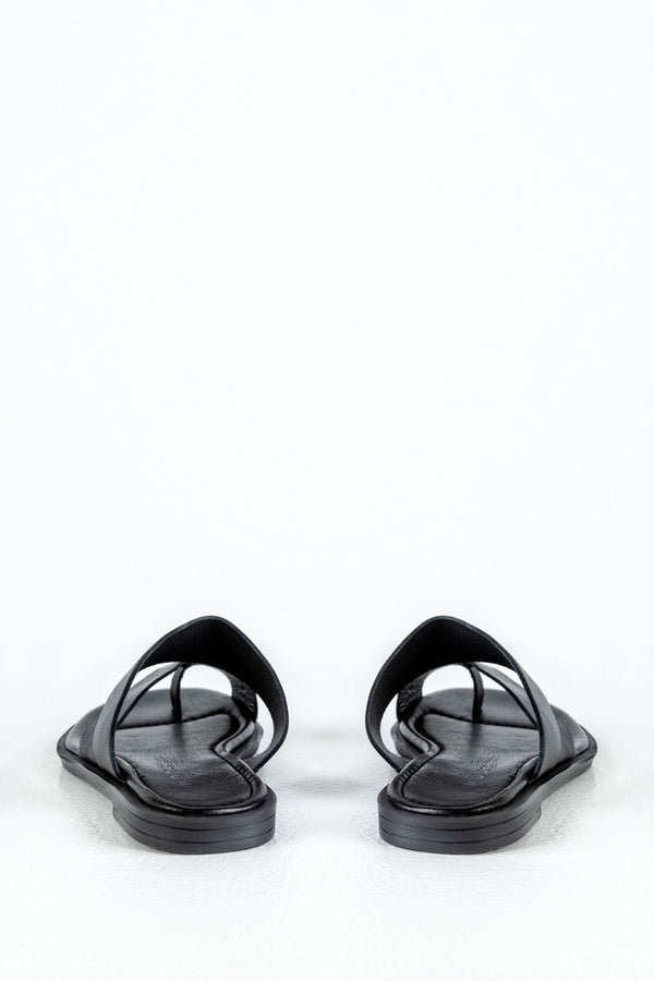 Leather asymmetrical toe slide sandals