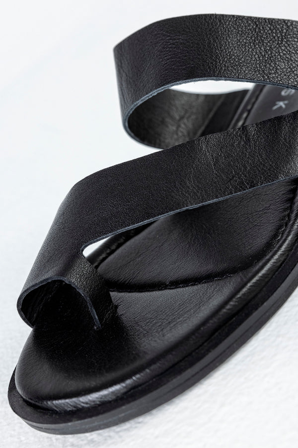 Leather asymmetrical toe slide sandals