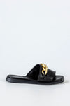 Leather slide sandals with chain