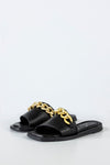 Leather slide sandals with chain