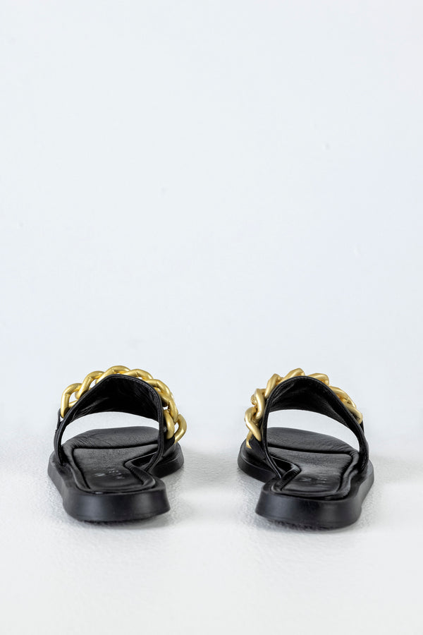 Leather slide sandals with chain