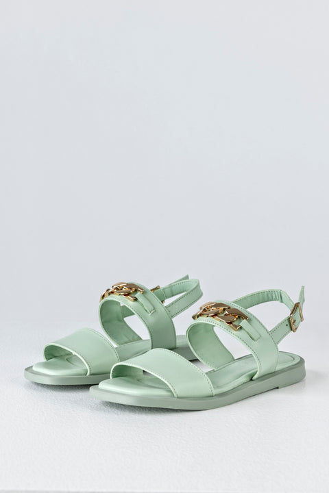 Leather slide sandals with chain
