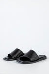 Leather asymmetrical slide sandals