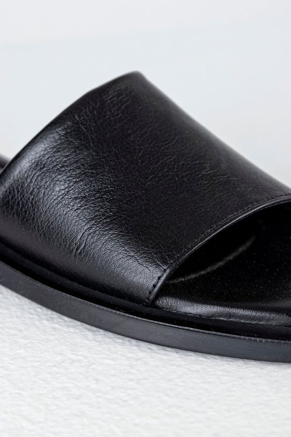 Leather asymmetrical slide sandals