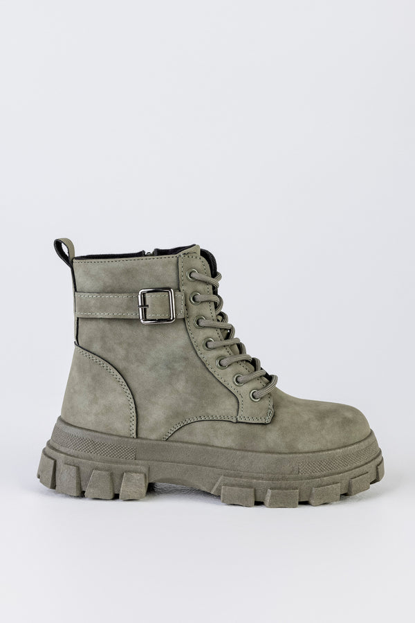 Chunky sole lace-up boots with buckle