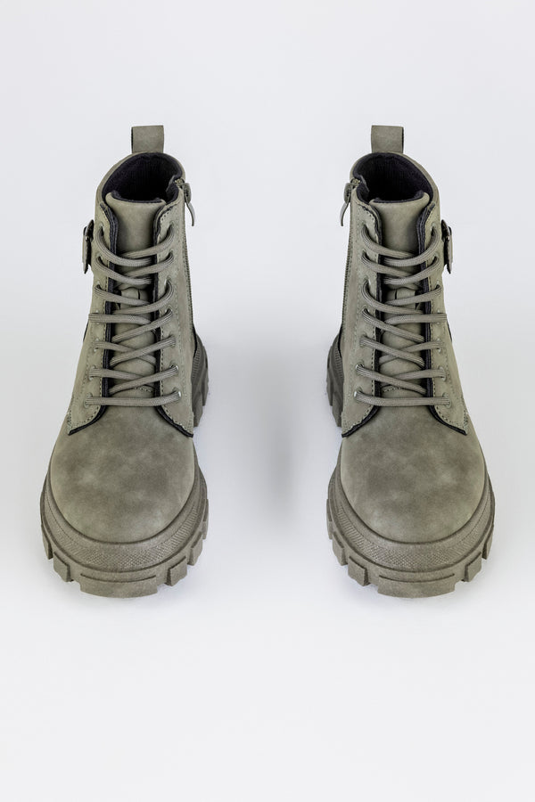 Chunky sole lace-up boots with buckle