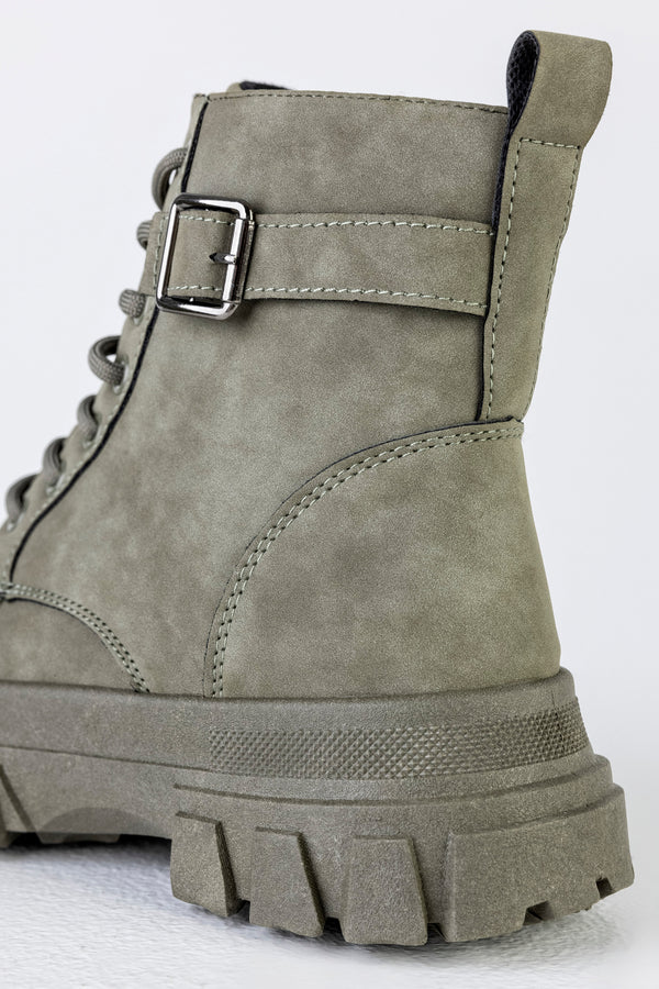 Chunky sole lace-up boots with buckle