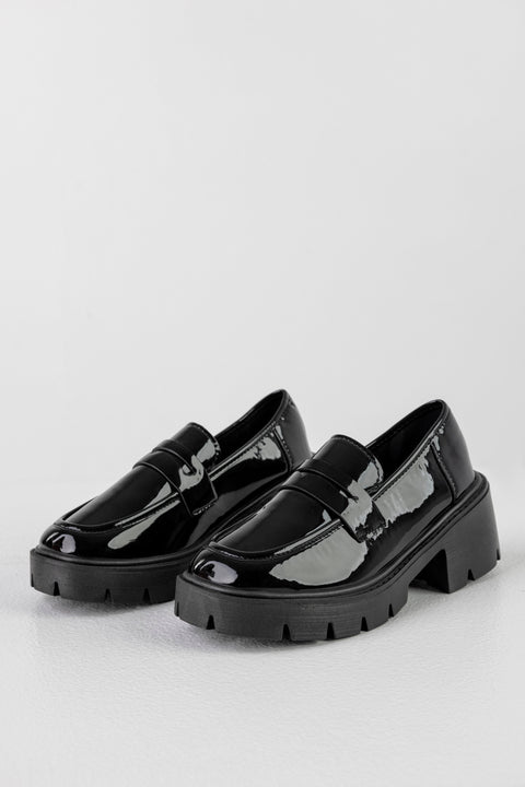Chunky sole patent loafers