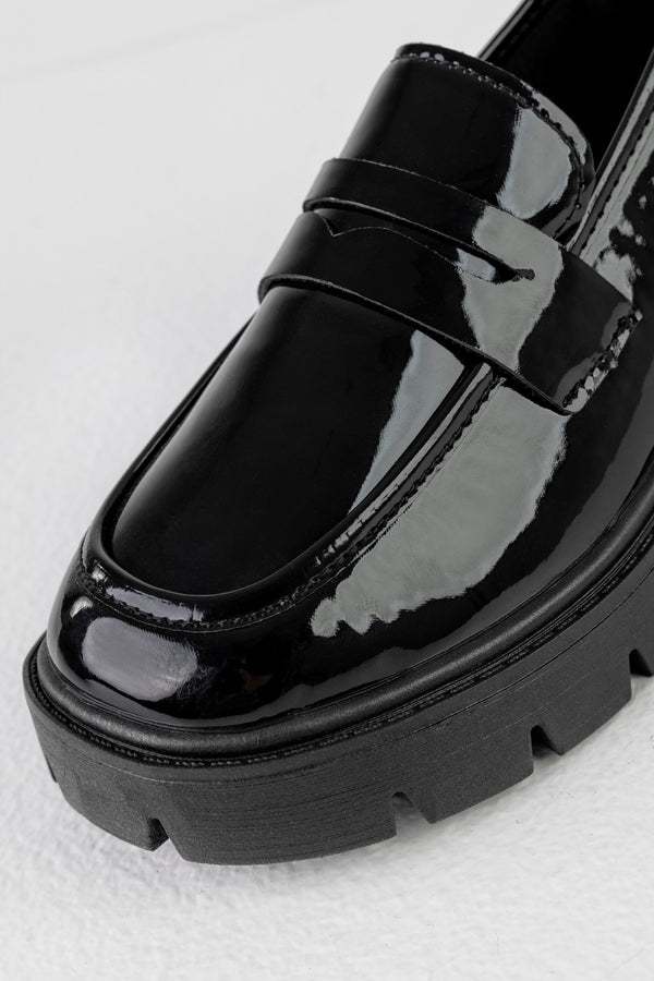 Chunky sole patent loafers