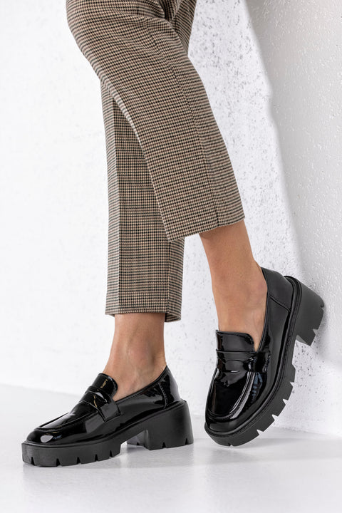 Chunky sole patent loafers