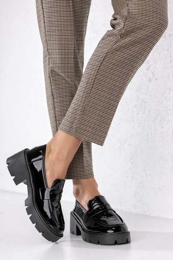 Chunky sole patent loafers
