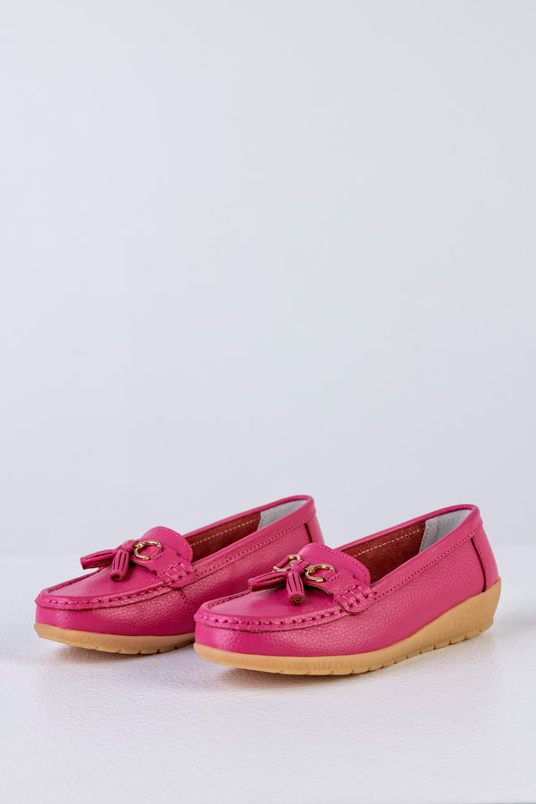 Mocassins en cuir à pompons