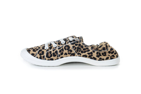 Lace-up, flat sole textile sneakers