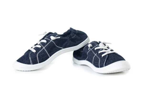 Lace-up, flat sole textile sneakers