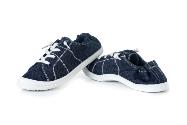 Lace-up, flat sole textile sneakers
