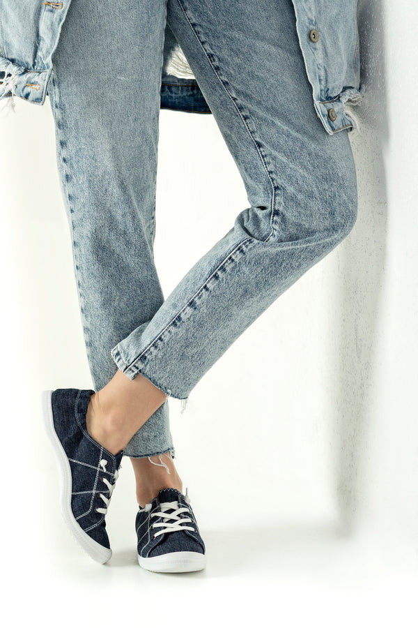 Lace-up, flat sole textile sneakers