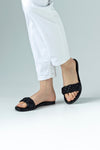 Leather, braided, flat sole slide sandals