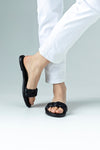 Leather, braided, flat sole slide sandals