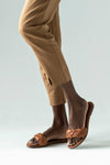 Leather, braided, flat sole slide sandals