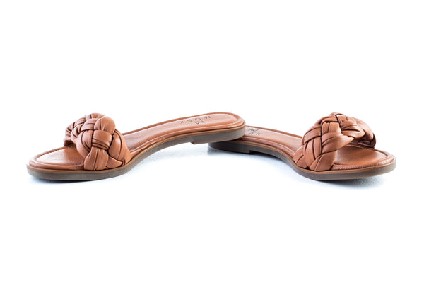 Leather, braided, flat sole slide sandals