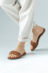 Leather, braided, flat sole slide sandals