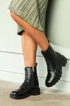 Lace-up, woven look boots