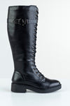 Lace-up long boots with buckle