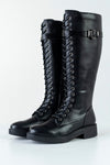 Lace-up long boots with buckle