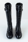 Lace-up long boots with buckle
