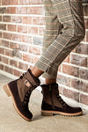Leather lace-up boots with buckle