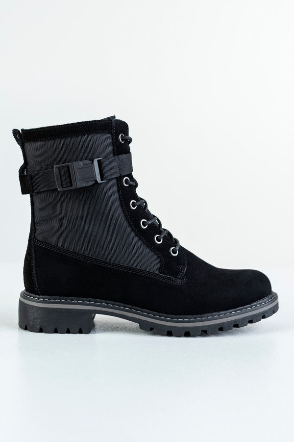 Leather lace-up boots with buckle