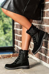 Leather lace-up boots with buckle