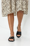 Ruched flat sole slide sandals