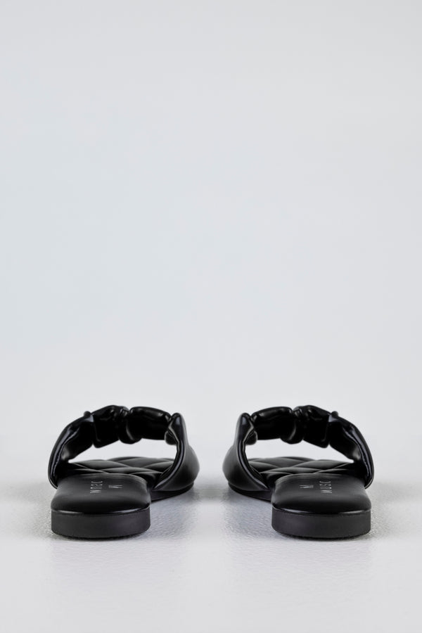 Ruched flat sole slide sandals