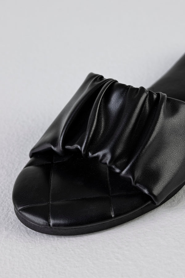 Ruched flat sole slide sandals