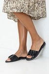 Ruched flat sole slide sandals