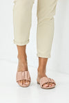 Ruched flat sole slide sandals