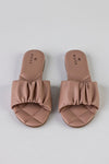 Ruched flat sole slide sandals