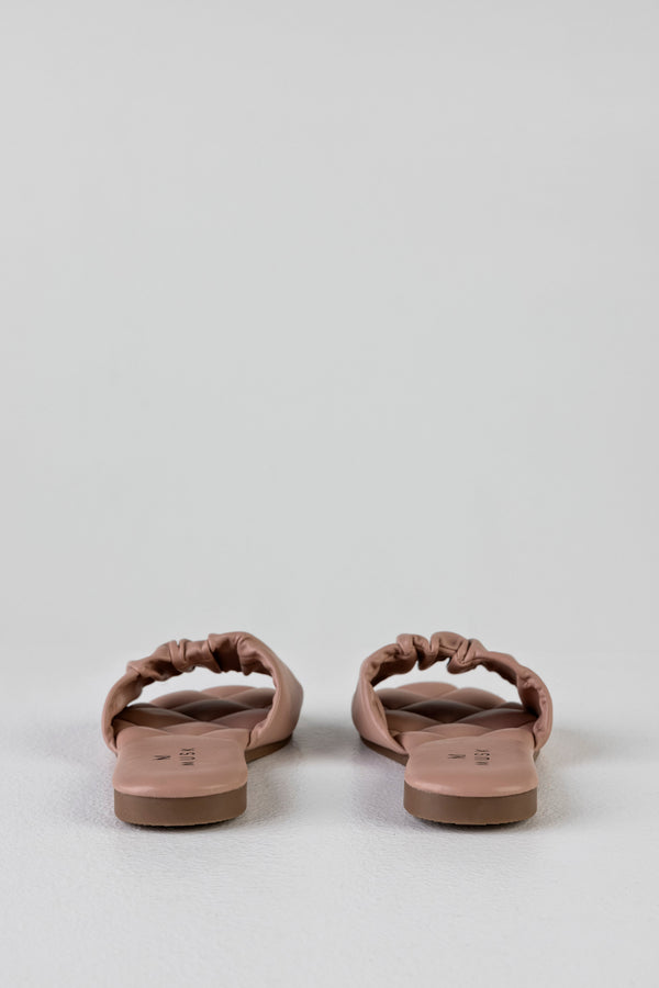 Ruched flat sole slide sandals