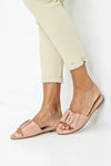 Ruched flat sole slide sandals