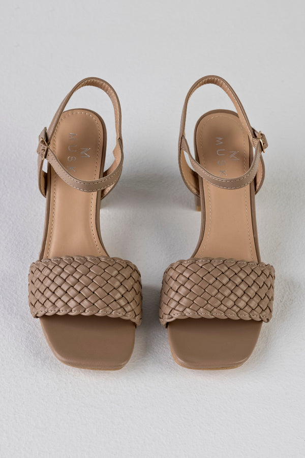 Woven vamp heeled sandals