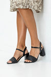 Woven vamp heeled sandals