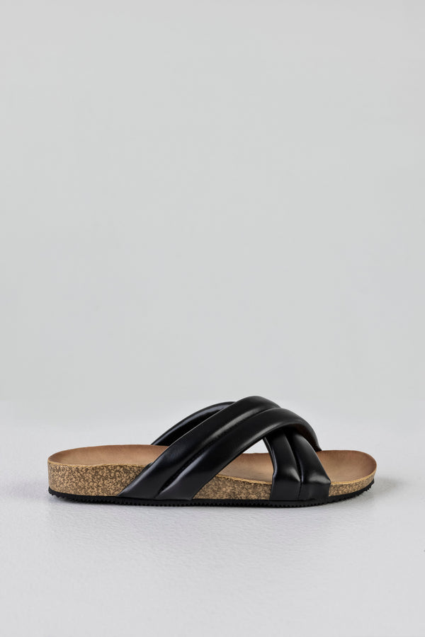 Padded crossover straped slide sandals