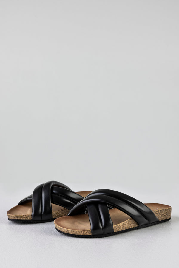 Padded crossover straped slide sandals