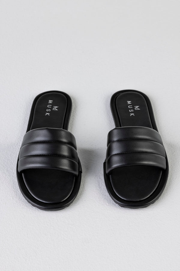 Quilted flat sole slide sandals