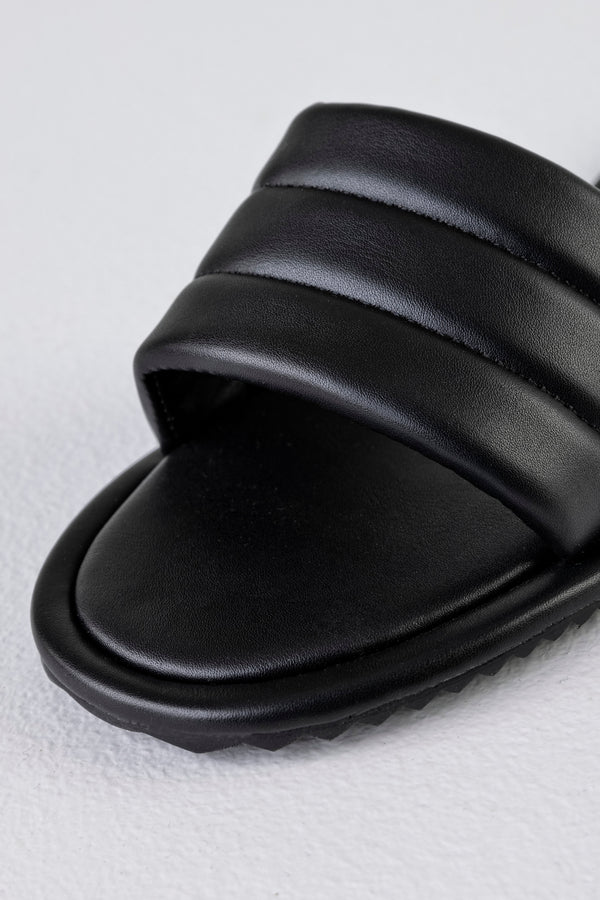 Quilted flat sole slide sandals